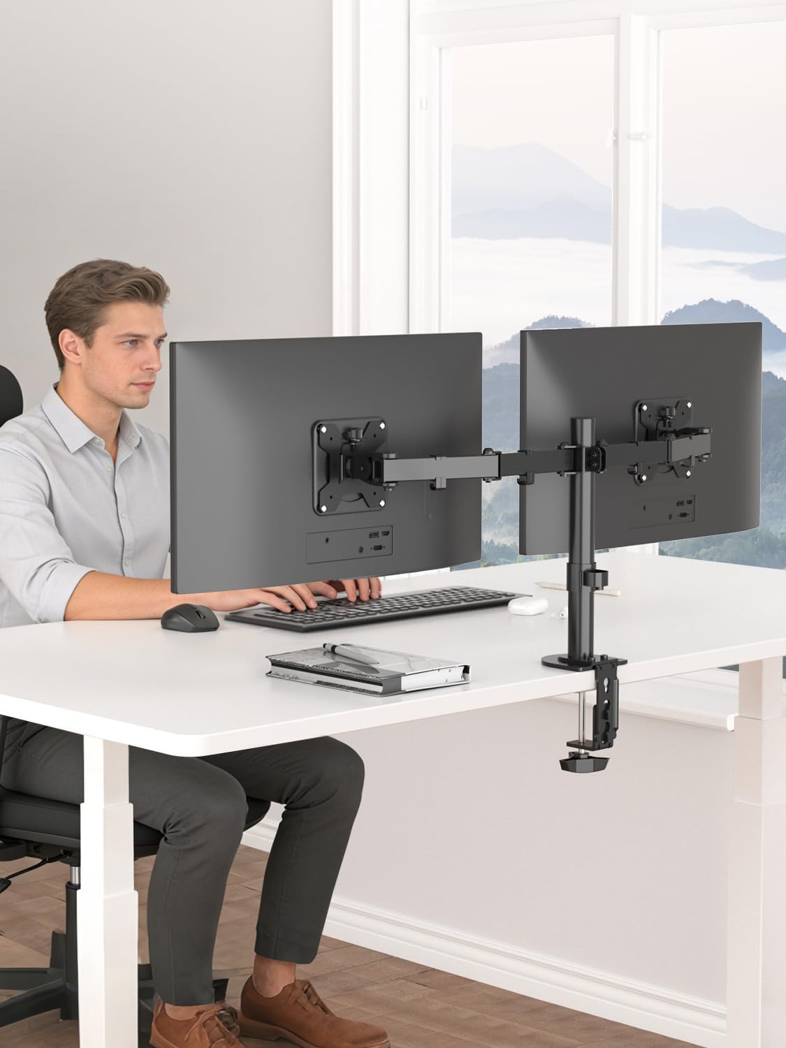 suptek 2 27 inch, 22 lbs 75x75/100x100 mm, (MD9442) Dual Monitor Desk Mount, Adjustable Dual Monitor Arm for Computer