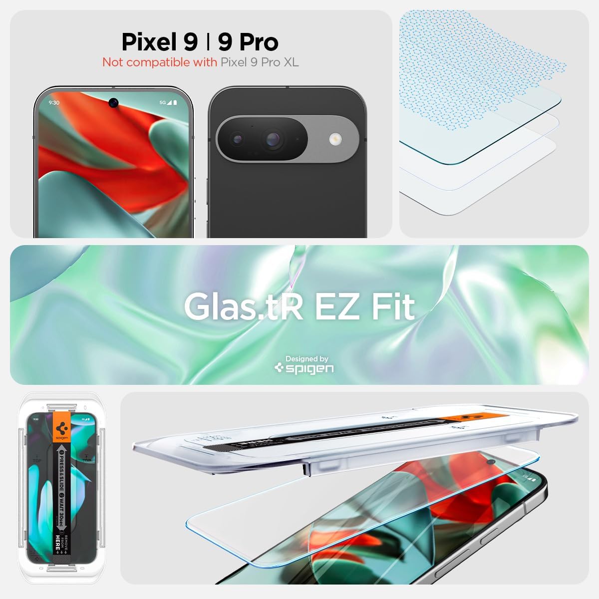 9 2 Pack Spigen Tempered Glass Screen Protector [GlasTR EZ FIT] designed for Pixel Pro Fold