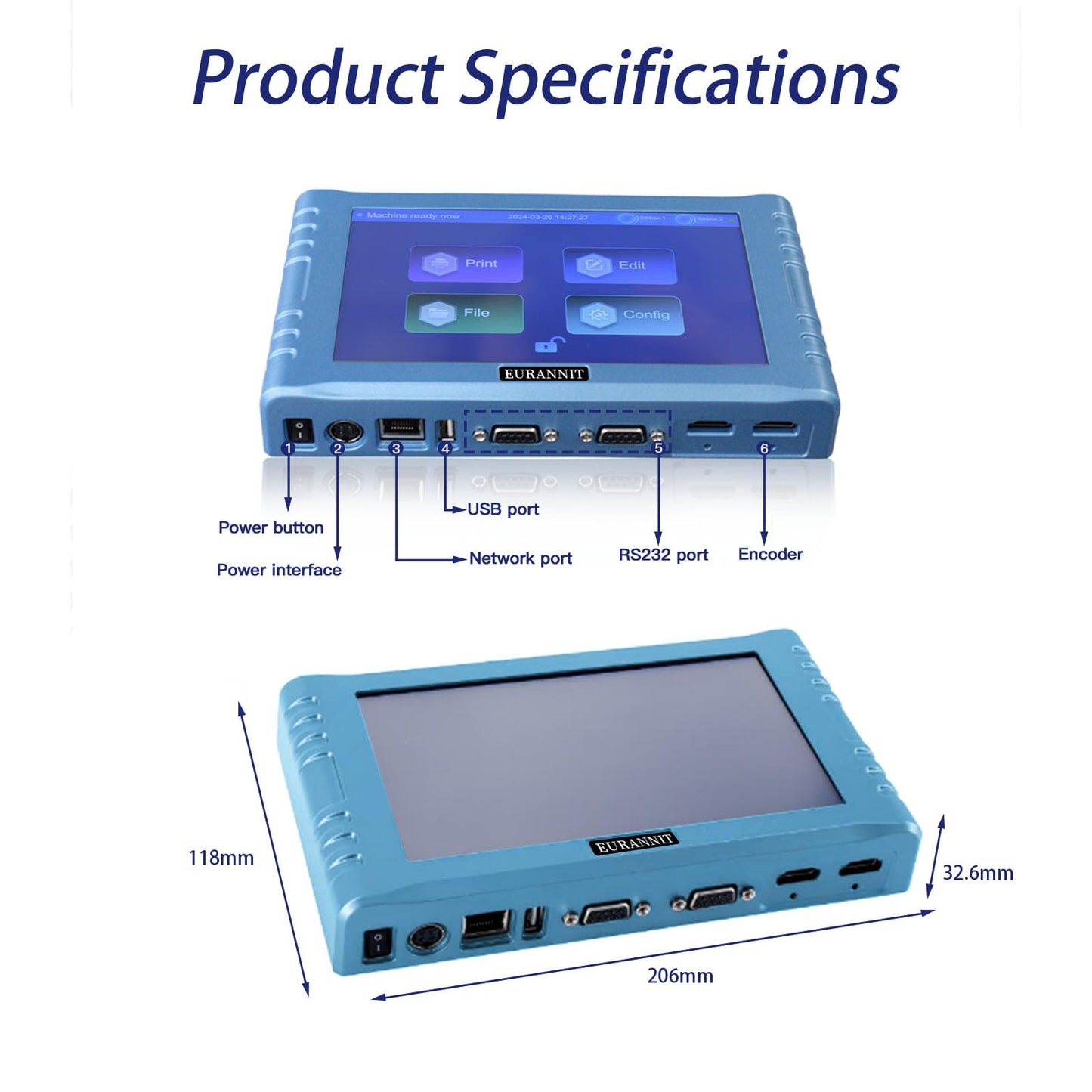 Eurannit Automatic Inkjet Coding Machine for Production Line, Thermal Inkjet Printer 260E with 7”Touchable Screen for Date/Batch/QRCode/Barcode/Logo etc (2 Nozzle Separate/ 0.5 in)