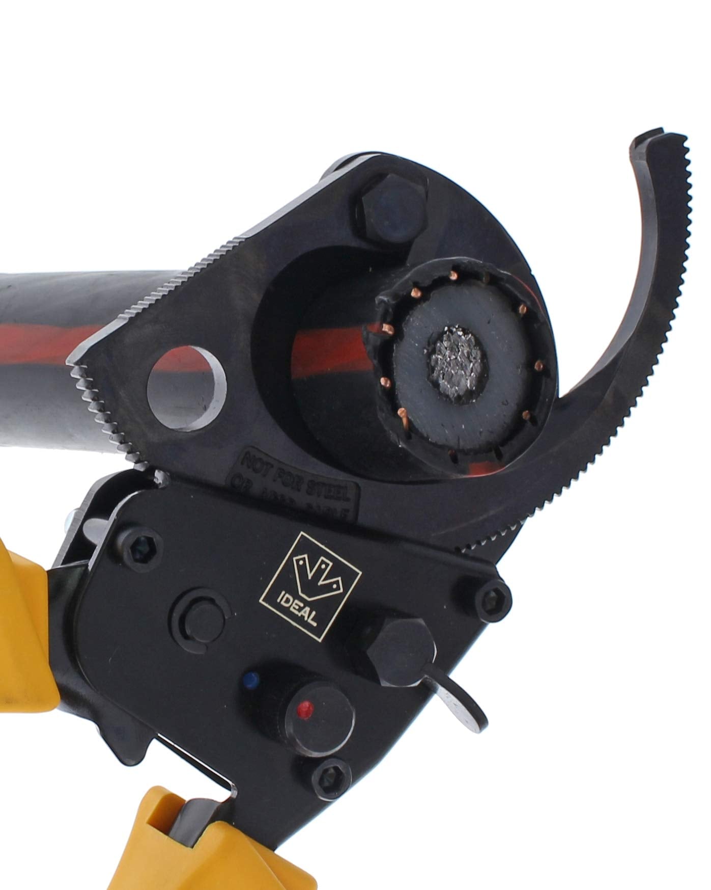 IDEAL Electrical 35-053 Ratcheting Cable Cutter 750 MCM, Wire Cutting Tool w/Steel Rounded Blade, Quick Release Handle