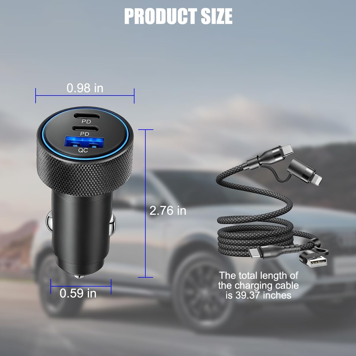 Ankuee 3-Port 82.5W USB C Car Charger, Dual PD Fast Charging QC Vehicle Power Adapter Cigarette Lighter with Fast