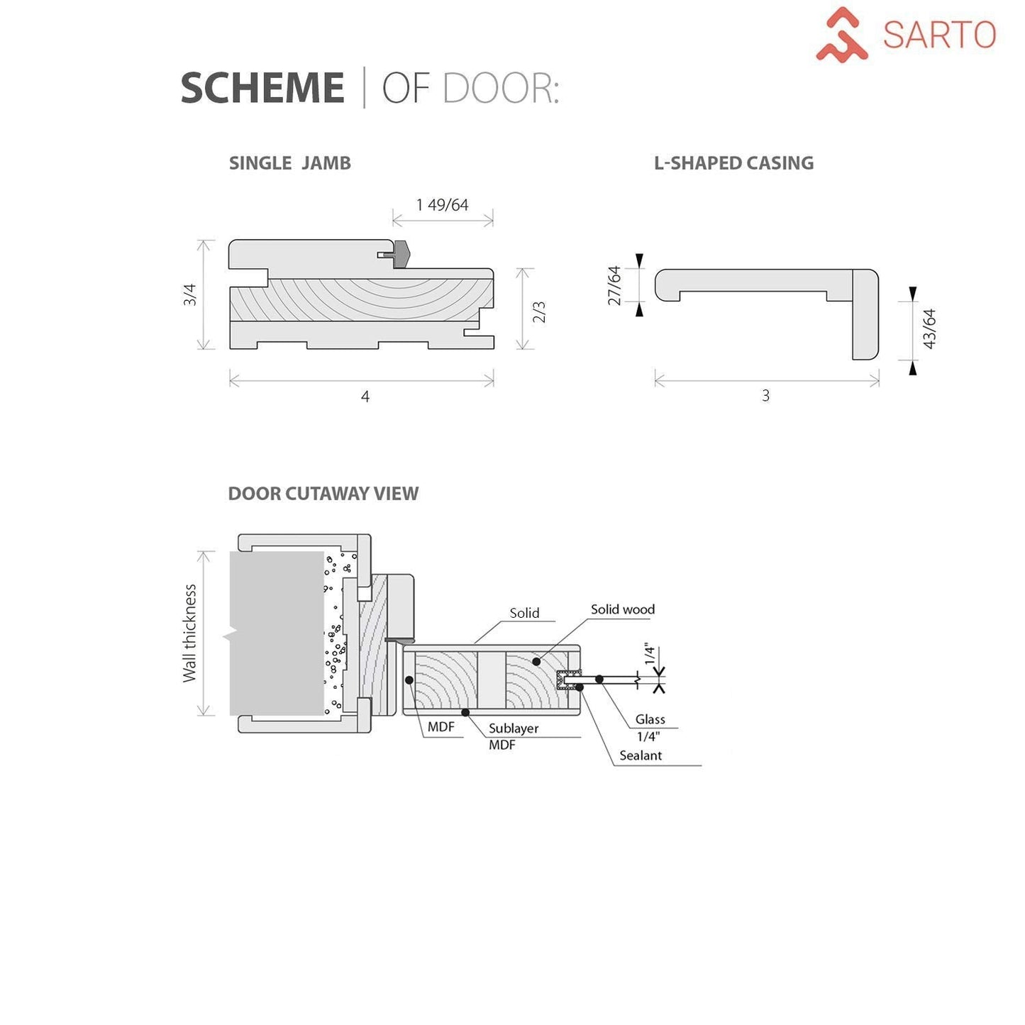 SARTODOORS Lite Opaque Glass Door 30x84 | Planum 2102 Chocolate Ash | Frames Trims Satin Nickel Hardware | Solid Core Wood Doors
