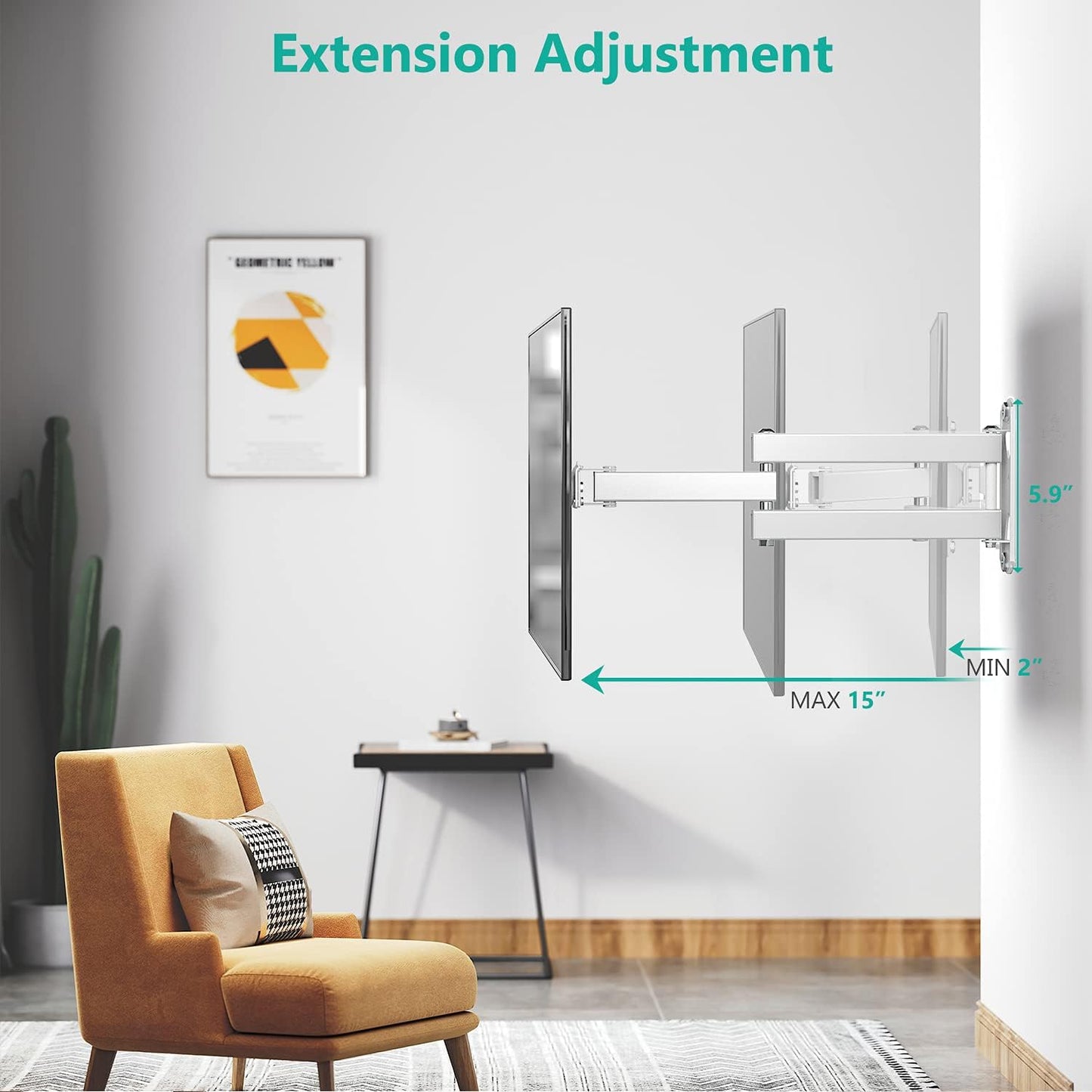 WALI 15 inch 13 32 inch 100x100mm (1330LM-W), TV Wall Mount Articulating LCD Monitor Full Motion Extension Arm Tilt