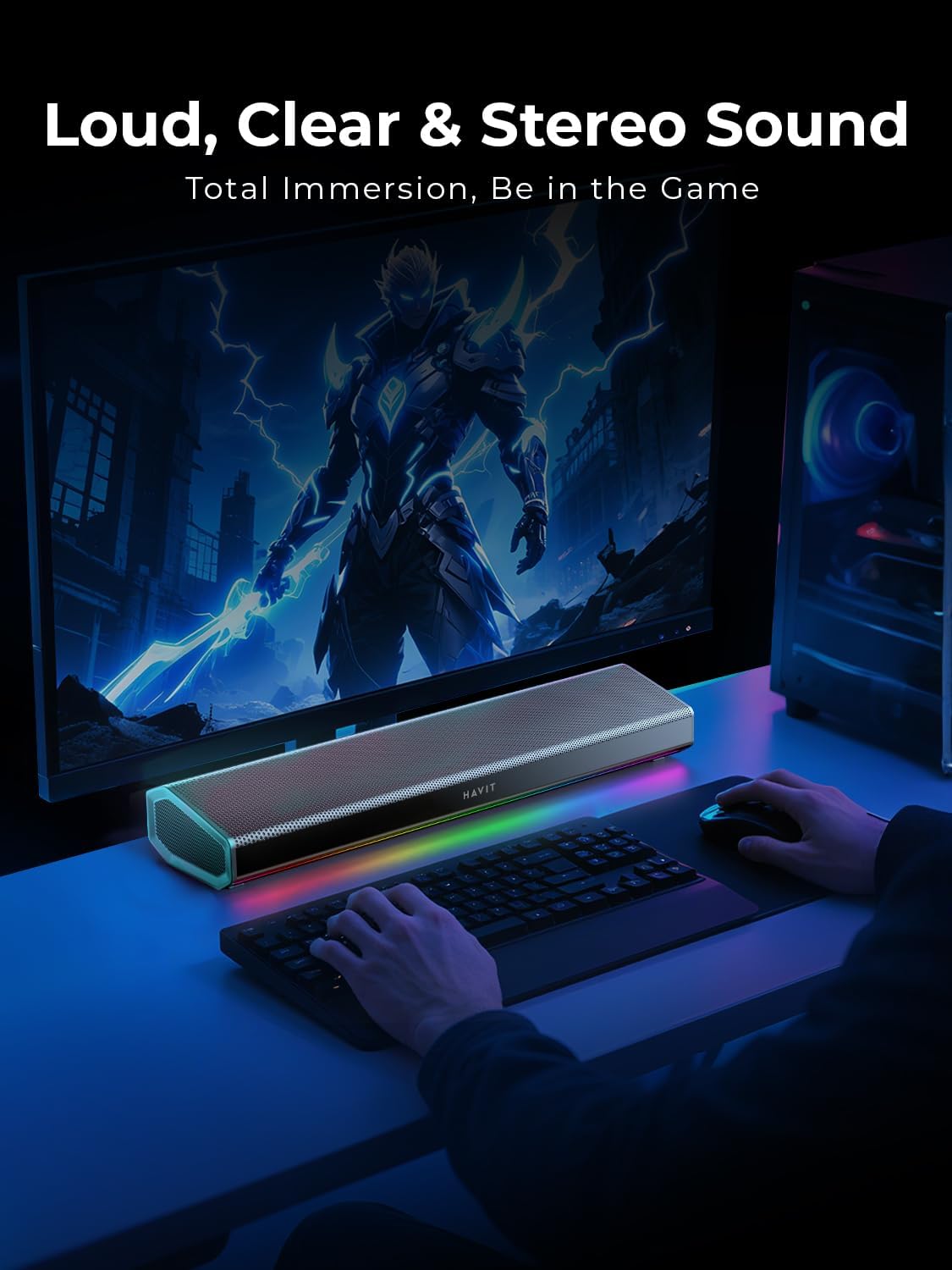havit 5.3 Computer Speakers for Desktop PC, Bluetooth Pc Soundbar with Dynamic LED Light, HiFi Stereo, Poratble