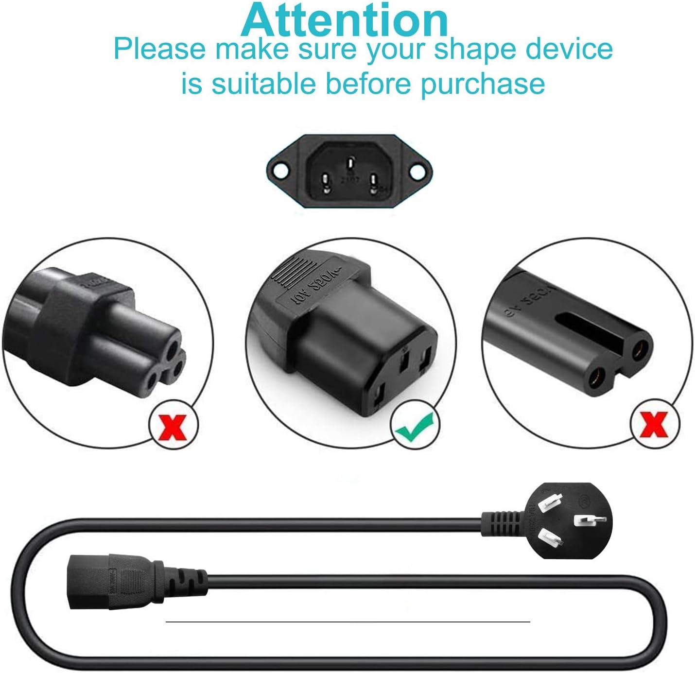 YCWZZH 3 2 1 6FT Universal Prong AC Power Cord Replacement for Horizon Fitness Treadmills Ellipticals, Superfit