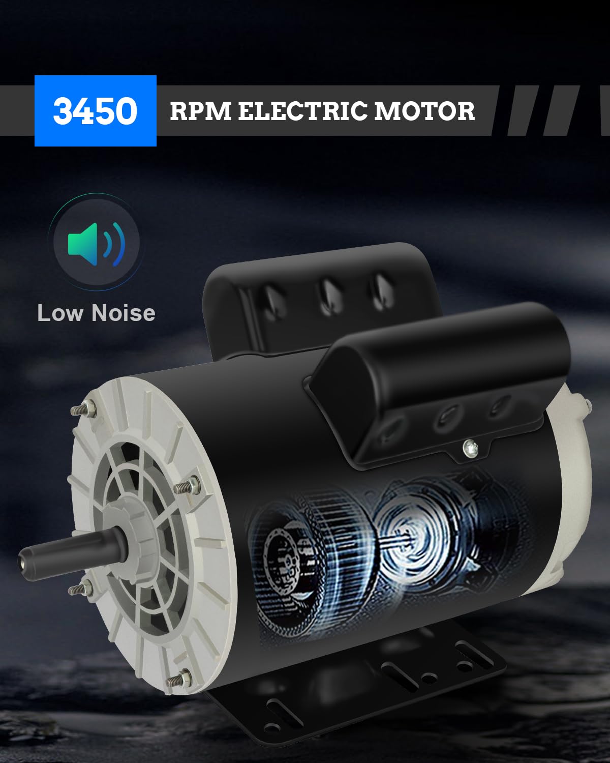 Air Compressor Motor, 5 HP SPL Single Phase Electric Motor 3450RPM 56 Frame 208-230V 5/8" Shaft Diameter ODP CCW Rolled Steel Shell