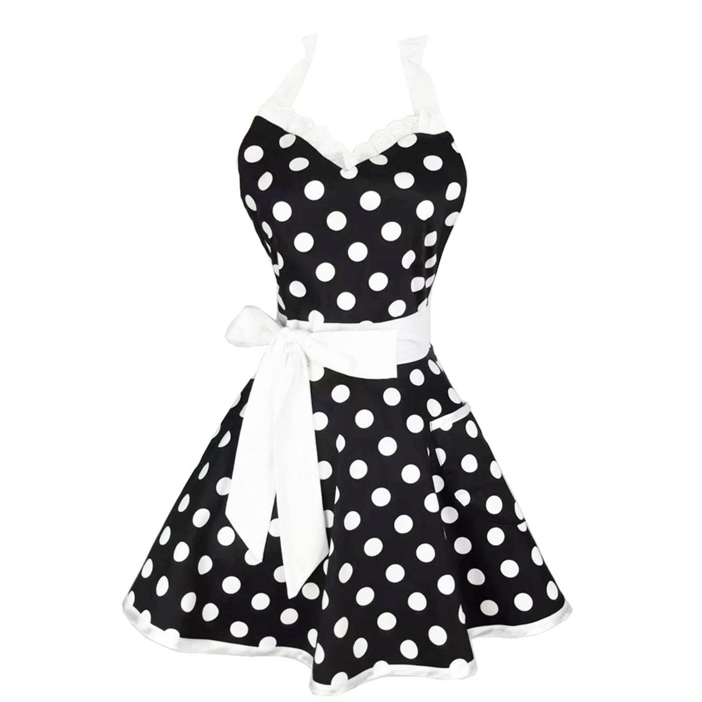 Hyzrz Lovely Sweetheart Retro Kitchen Aprons Woman Girl Cotton Polka Dot Cooking Salon Dress Pinafore Vintage Apron Mothers Gift (Black)