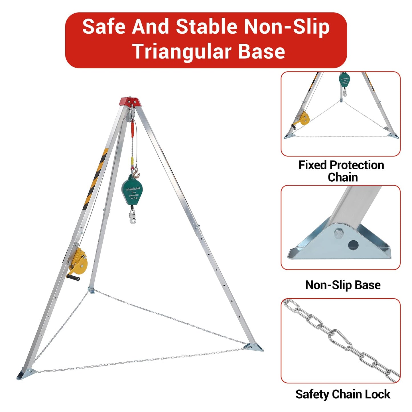Confined Space Tripod Kit with 1200 lbs Winch, Adjustable Legs & Safety Self-Locking Device, 49.2 ft Cable, Transit Level Kit with Tripod, Deer Tripod Hoist for Sewer, Well & Rescue Use