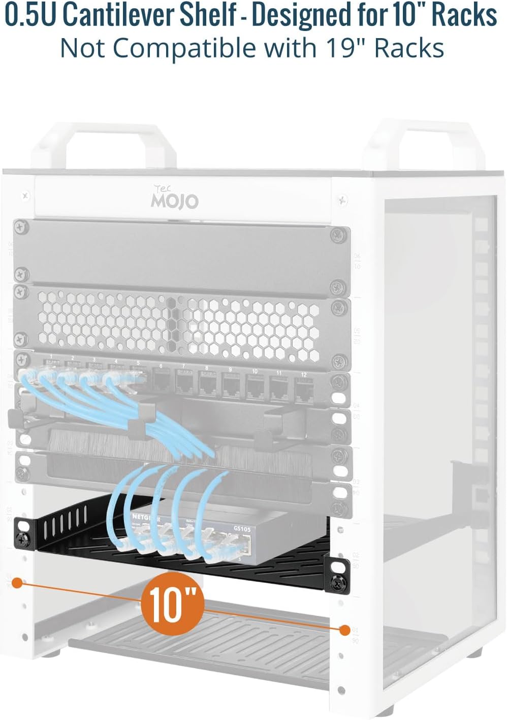 Tecmojo 2 Pack 0.5U 10" 7.87" Rack Mount Shelf for Server Rack, Deep Vented Cantilever Tray, Metal Shelf for Network