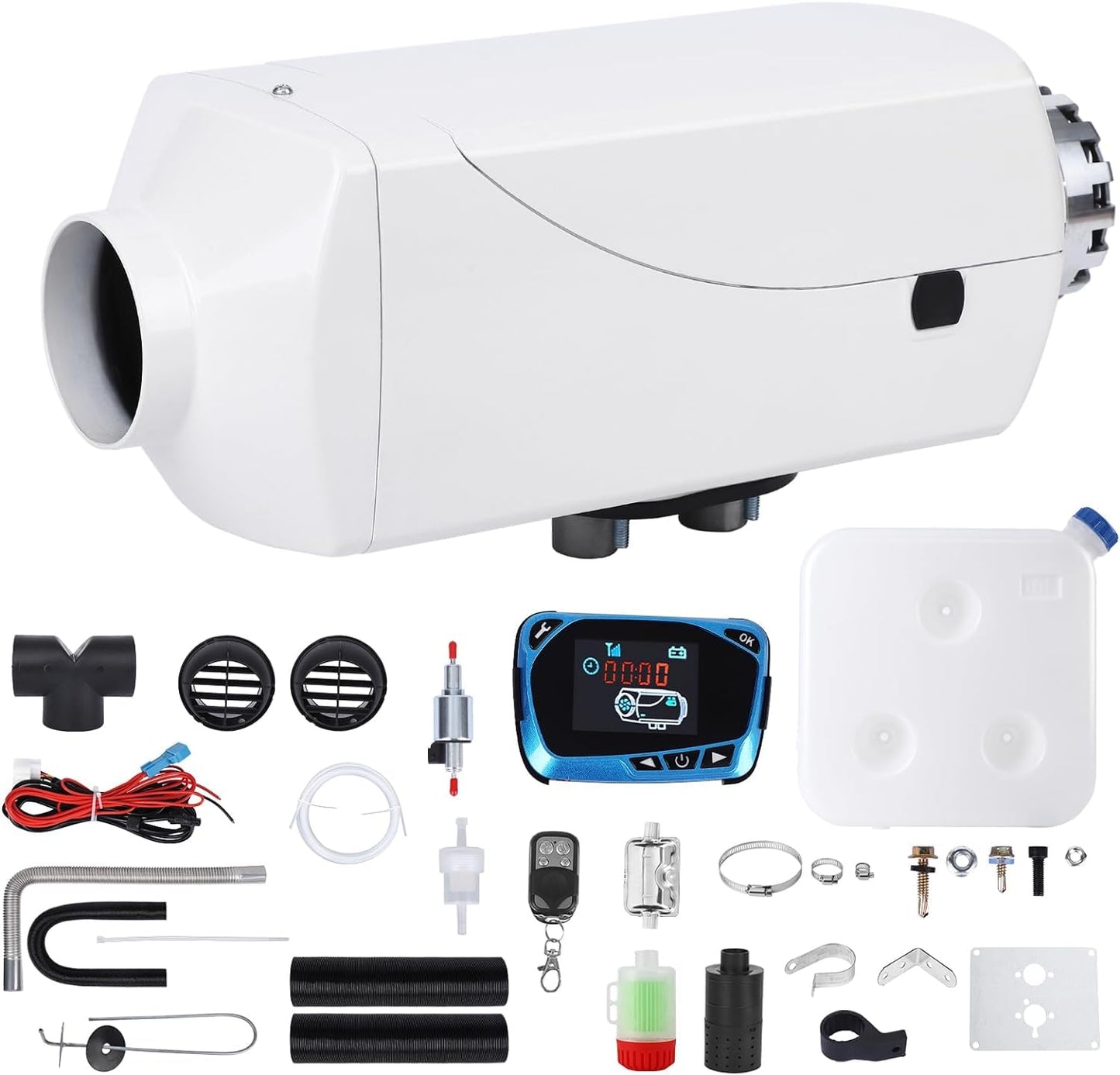 KIMORE 12V 8KW Diesel Air Heater, Remote Control and LCD Display Diesel Heater with Muffler No-Punching 9L, Aluminum Alloy Portable Diesel Heater with Knob Switch Tank for Car RV Trailer Van Boat