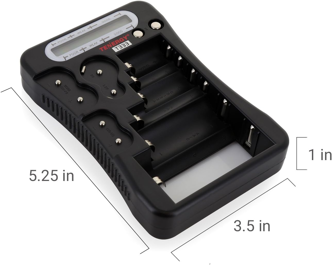 T-333 9V, CR123A, CR2, CRV3, 2CR5k CRP2, Tenergy Universal Battery Tester, LCD Display, Cell Checker, Multi-Purpose