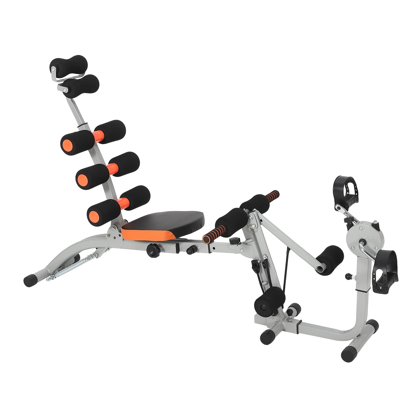 Multifunctional Ab Machine with Pedals, Adjustable Sit Up Bench, Core Workout Bench for Abdominal Training, Foldable Home Gym Fitness Equipment with Ergonomic Back Support, Full Body Exercise