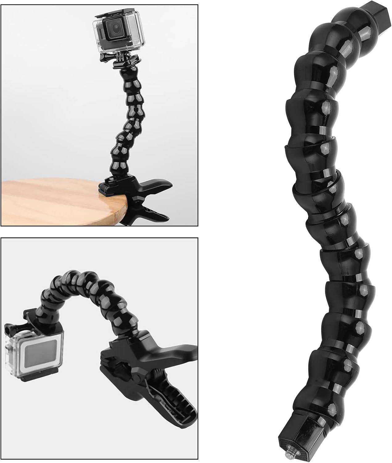Milltrip 12-Section 1/4in Flexible Arm Mount Monopod, Gooseneck Camera Mount, Adjustable Sports Camera Holder, Screw