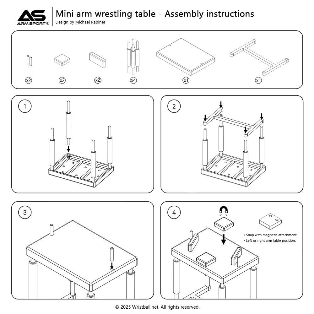 Mini Arm Wrestling Table – 1:10 Scale DIY Model Kit (Ages 14+) | Build-It-Yourself Assembly Set with Magnetic Adjustable Pads | Collectible Display for Arm Wrestling Fans (USA Flag)