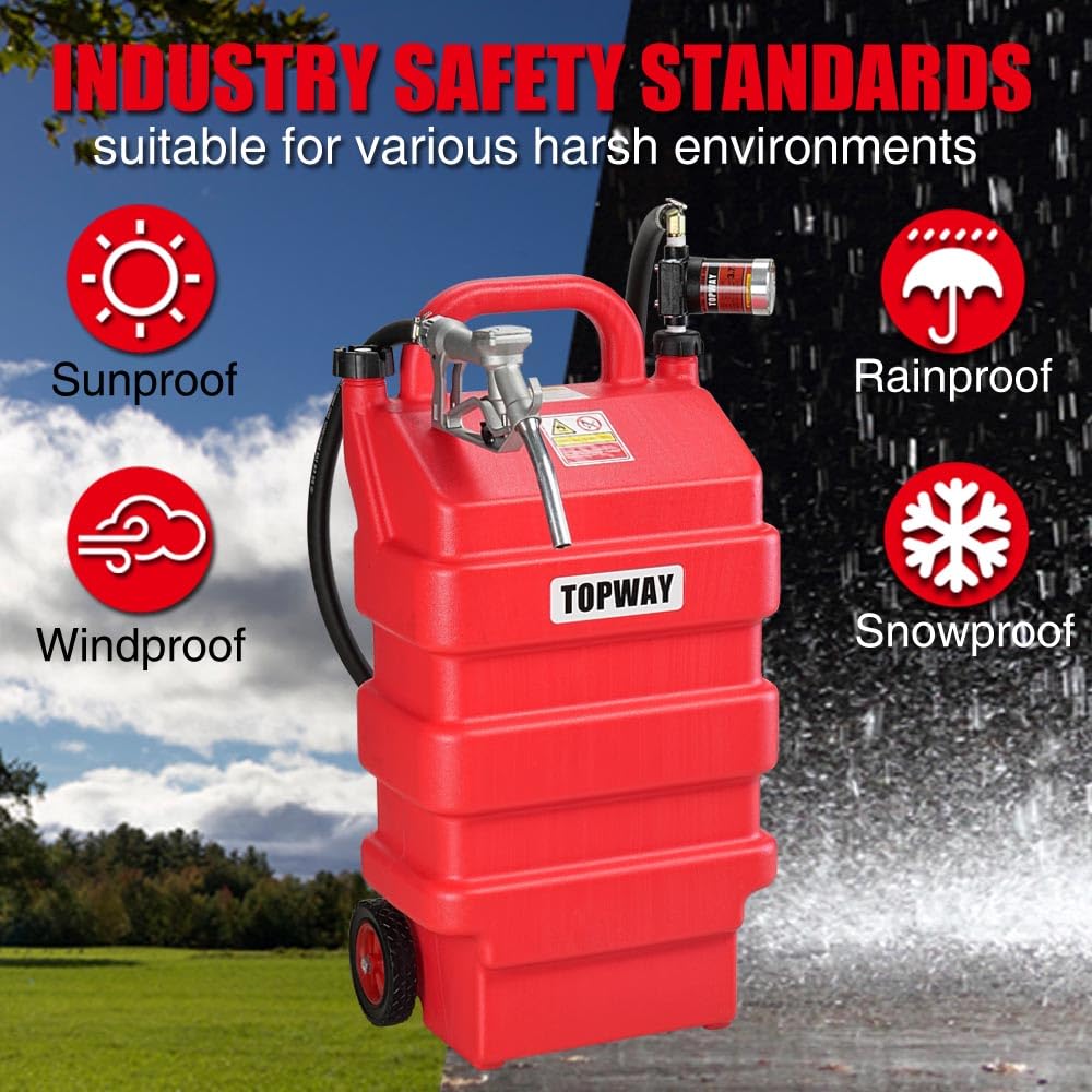 TOPWAY 16 Gallon Portable Fuel Gas Tank Container Caddy with 12V DC Electric Gasoline Diesel Fuel Self-priming Transfer Pump for Cars, Lawn Mowers, ATVs, Boats & More