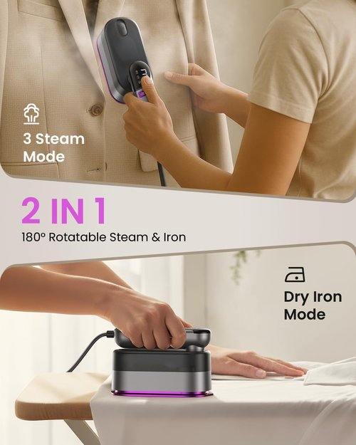 LOXP 2-in-1 Handheld Steamer - 1000W Travel Iron with Fast Heat-Up & Leak-Proof 170mL Tank | Portable Wrinkle Remover