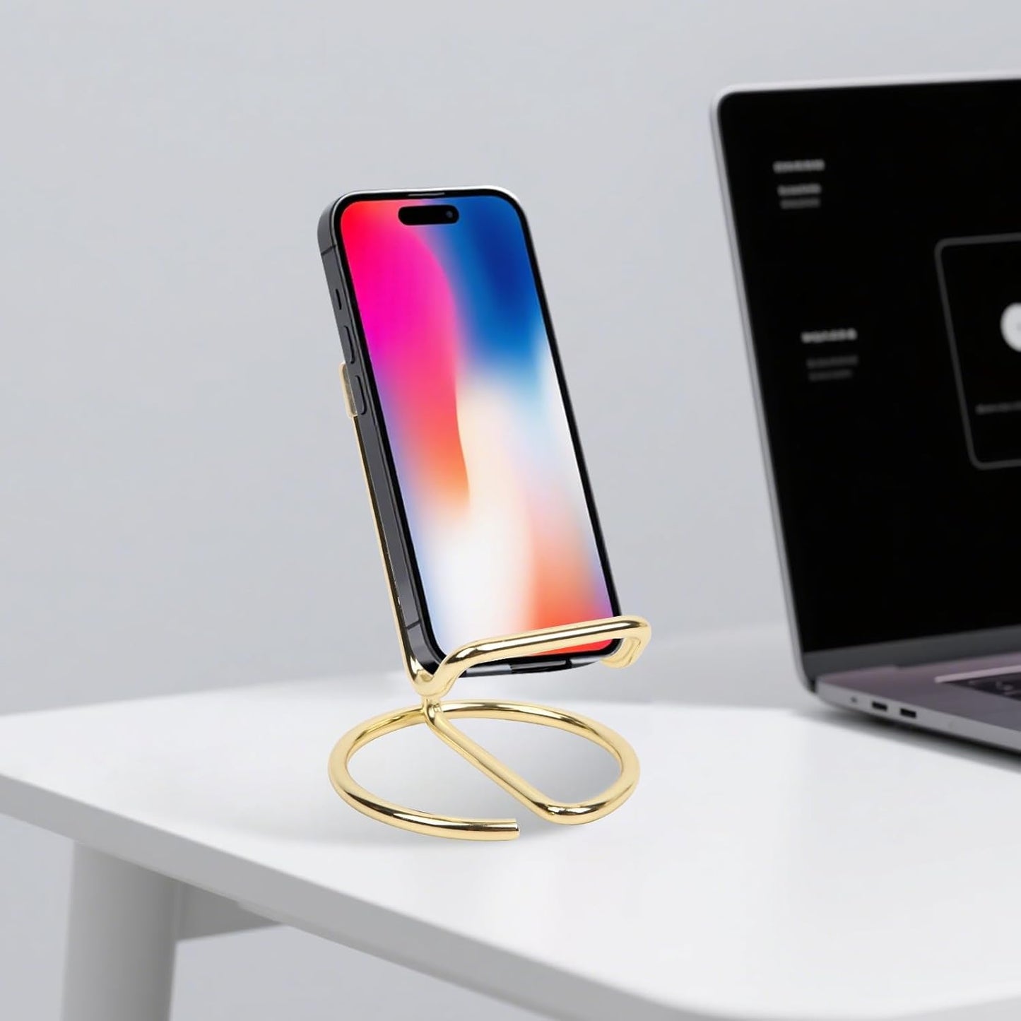 CREECHWA Gold Desk Accessories, Electroplated Metal Phone Holder and Bussiness Card Stand, Cute Office Supplies