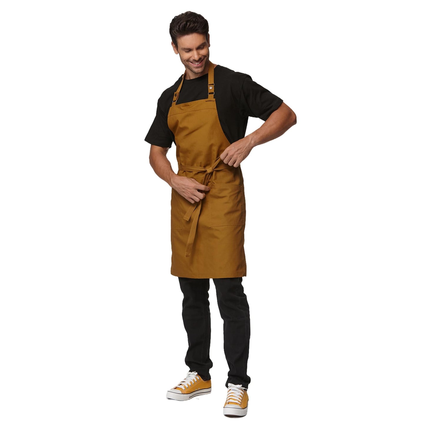Guolamy Chef Aprons for Men Women with Large Pockets Canvas Apron Waterproof Professional with 2 Pockets 4251GB (Ginger, 1 Pack)