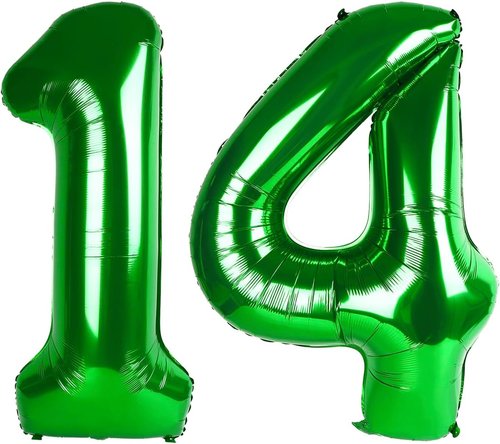 **Skiennix 14-Inch Dark Green Foil Number Balloons - Perfect for 14th Birthday & Engagement Celebrations**