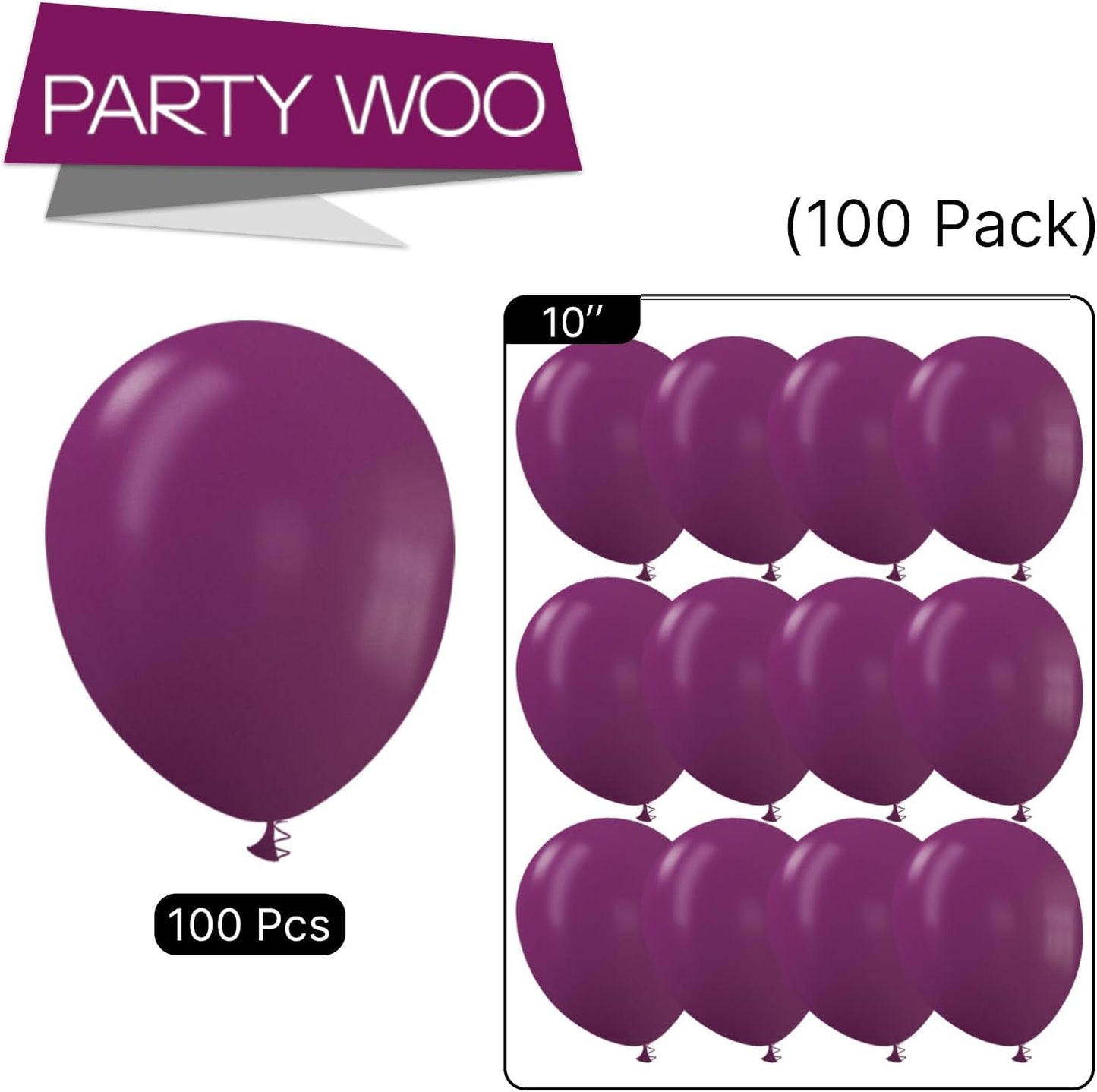 PartyWoo Dark Purple Balloons - 100 Pcs 10 Inch Latex Helium Balloons for Graduation & Parties