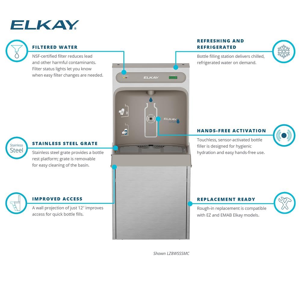 Elkay LZ8WSSSMC ezH2O Refrigerated Surface Mount Bottle Filling Station Filtered 8GPH Stainless Steel