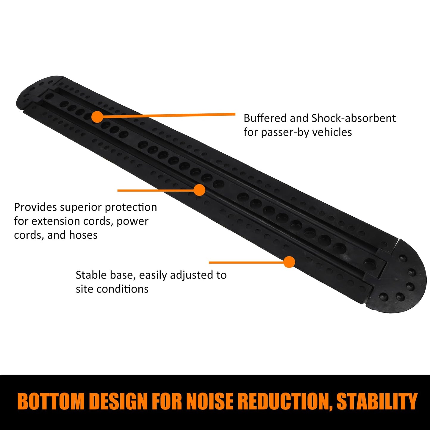 CuisinAid Speed Bump, 84'' Rubber Speed Bumps, 2 Channel Modular Speed Hump, Cable Ramps Hose Protector Ramps with 2 End Caps and 6 Bolt Spikes for Asphalt Concrete Gravel Driveway Road