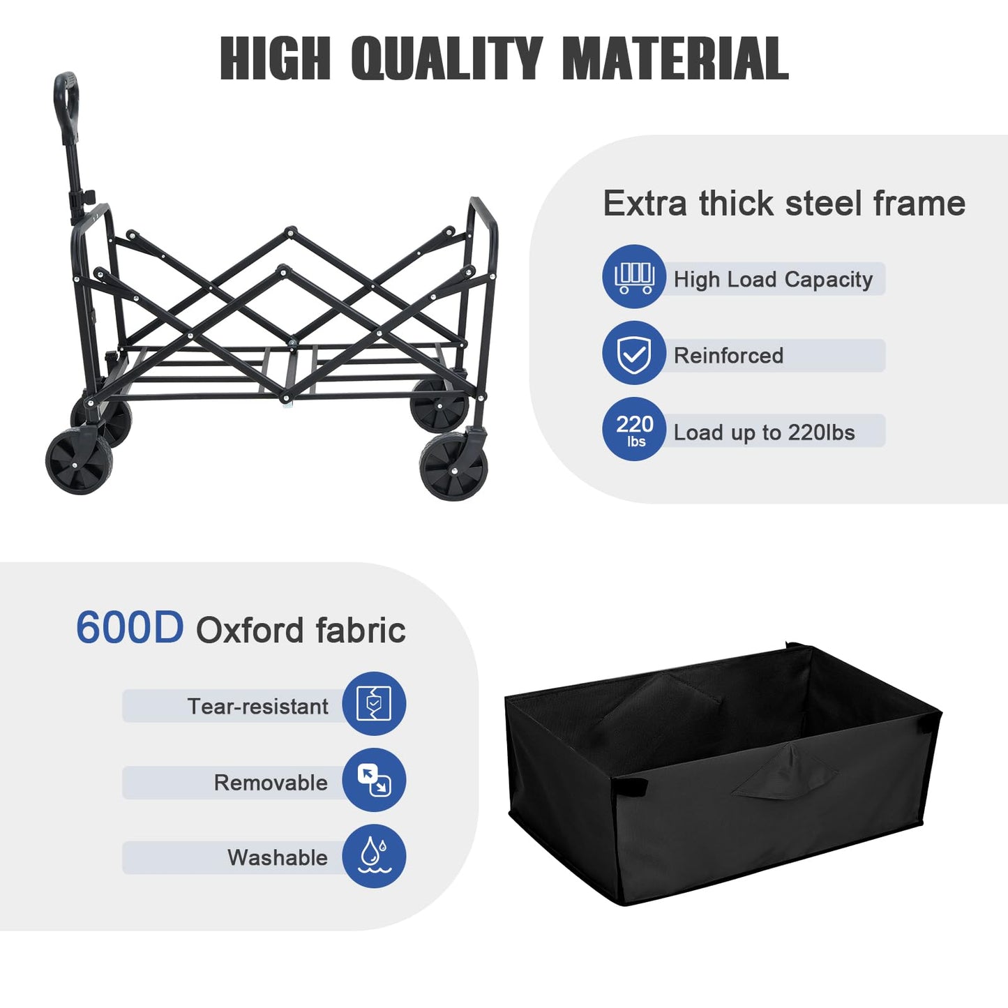 EVLIQUIL Collapsible Foldable Wagon,Wagons Carts Foldable with Wheels,Utility Grocery Folding Beach Wagon for Sand Garden Sports Shopping Outdoor.