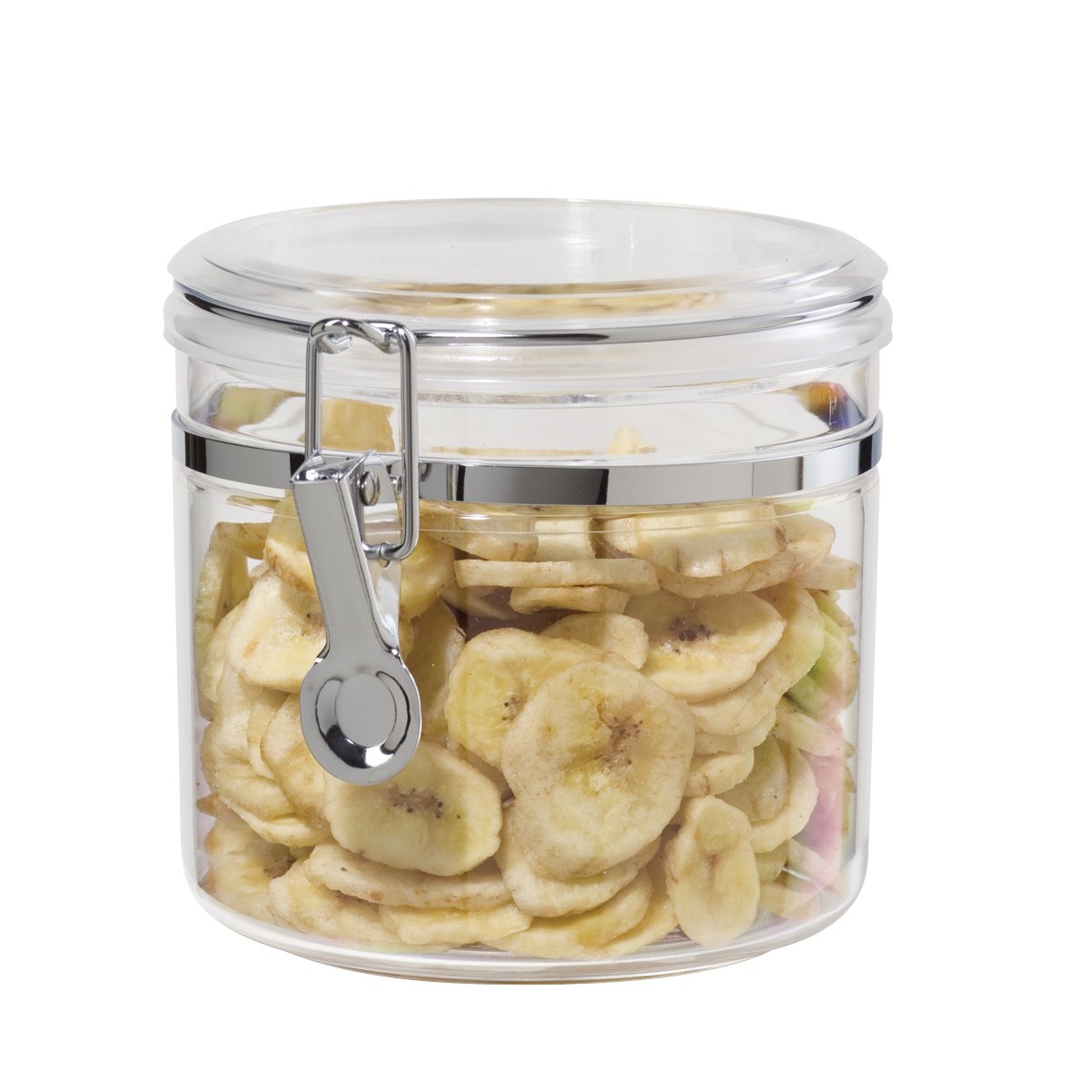 Oggi Clear Canister with Clamp Lid, 38 oz - Large Airtight Food Storage Container, for Kitchen & Pantry Storage of Bulk, Dry Foods Including Pasta, Flour, Sugar, Coffee, Rice, Tea, Spices & Herbs