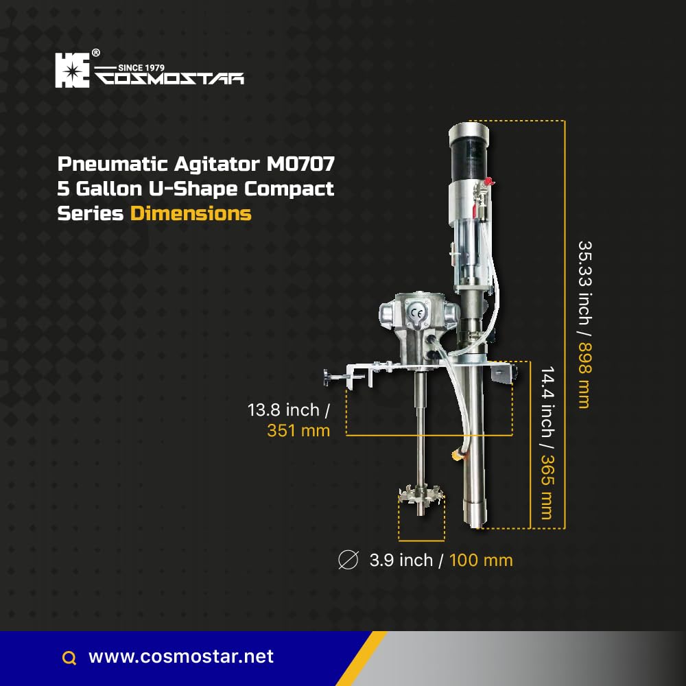 COSMOSTAR P0204 2:1 Oil/Chemical Pneumatic Transfer Pump 5 Gallon U Shape Cover Mounting with M0707 Agitator Mixer, Paint Circulation Series, (Stainless Steel, 5 Gallon Drum, Paint Mixing)