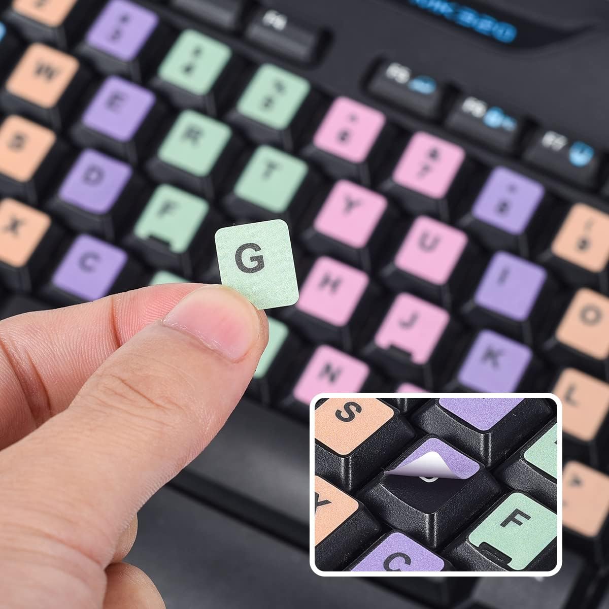 2 Pcs English Keyboard Replacement Letter Stickers, Universal Computer Colorful Rainbow Lettering, Non-Transparent