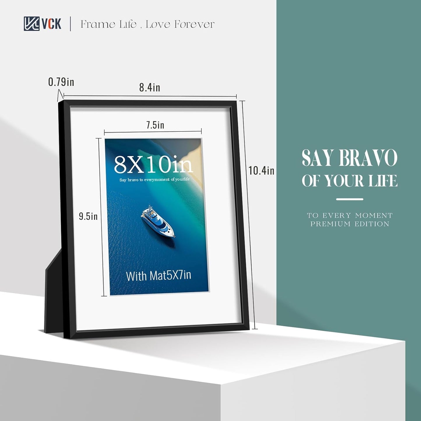 VCK 8x10 Picture Frame - Premium Black Aluminum Metal Frame with Tempered Glass | Versatile Display for 5x7 or 8x10 Photos