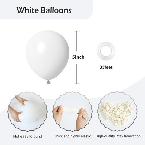 FOTIOMRG 120pcs White Latex Balloons - 5 Inch Helium Quality for Parties & Celebrations