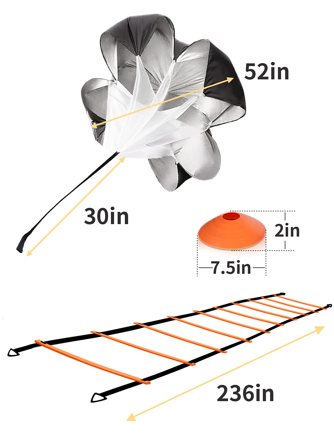 YISSVIC Agility Ladder 20 Feet 12 Adjustable Rungs Speed Training Equipment Set, Agility Ladder, Football Cones, Running Parachute, Jump Rope, Resistance Bands