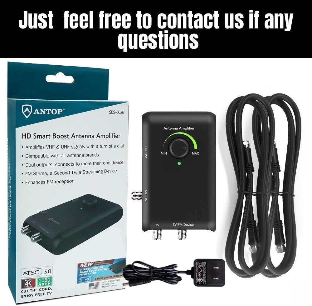 ANTOP 2 HD Smart Boost Antenna Amplifier,TV Antenna Amplifier Signal Booster, HDTV Booster with Dual Outputs for TVs