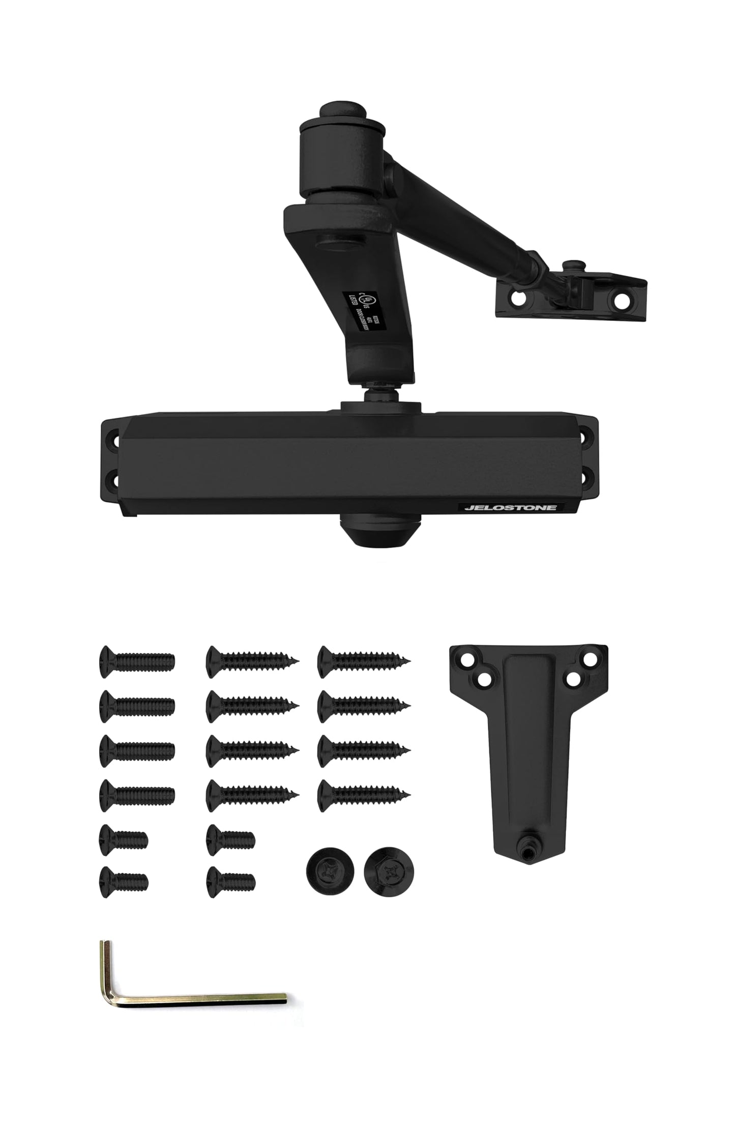 JELOSTONE Medium Duty Commercial Door Closer D700, 3 Valves Closing/Latching/Backcheck, UL 3 Hour Fire Rated, Fixed Size #3 Spring Power, Door (55-150LB/33-36 in), Indoor/Outdoor (Matte Black)
