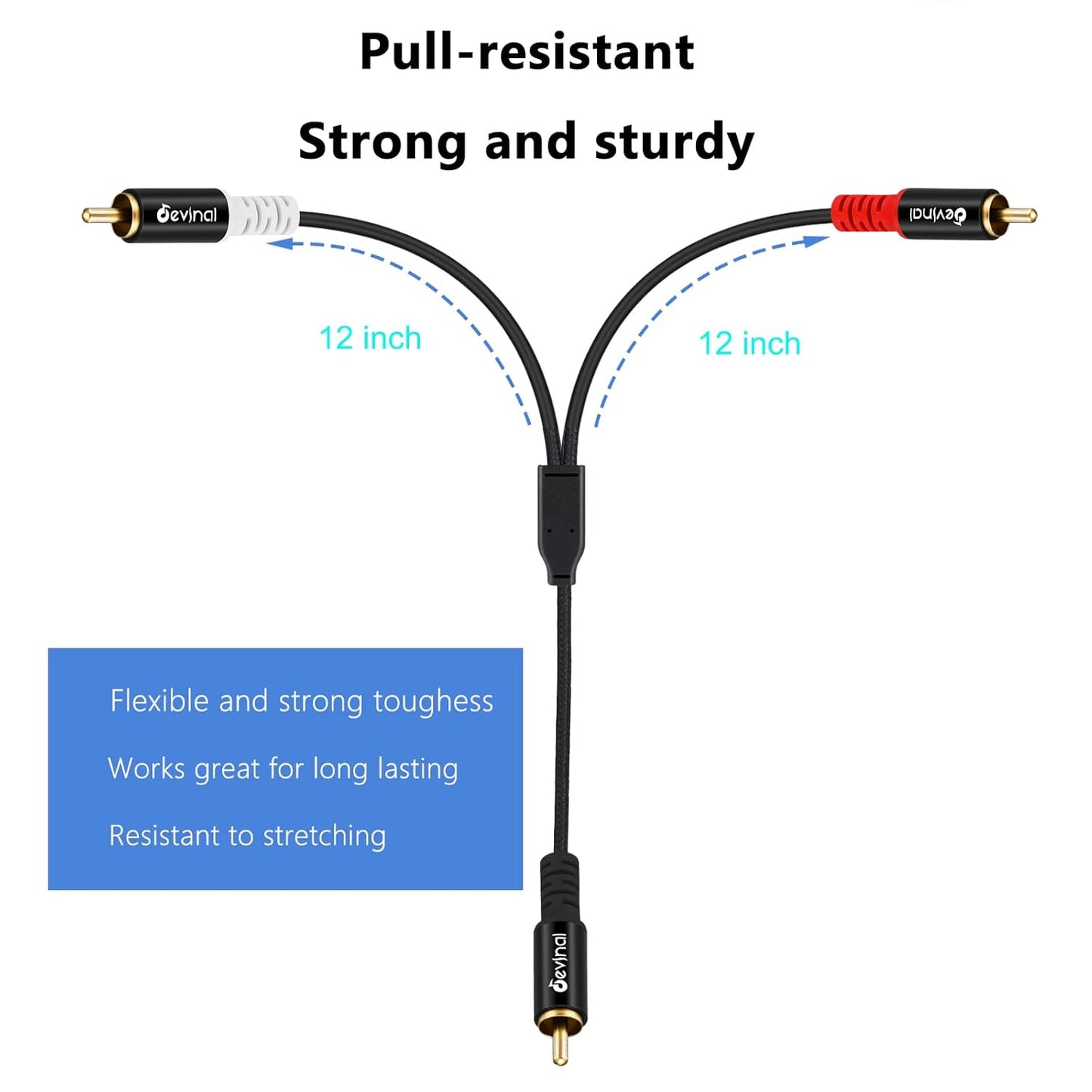 1 2 10Feet/3M Devinal RCA Y Cable, RCA/Phono Y Splitter, RCA Male to Male Y Adapter, Male/Male Subwoofer Cable Gold