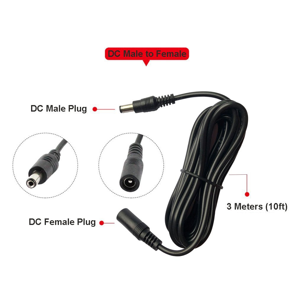 Taveky 10ft 12V 2.1mm 5.5mm (4 Pack) DC Power Adapter Extension Cord Cable Male to Female Plug for CCTV Security