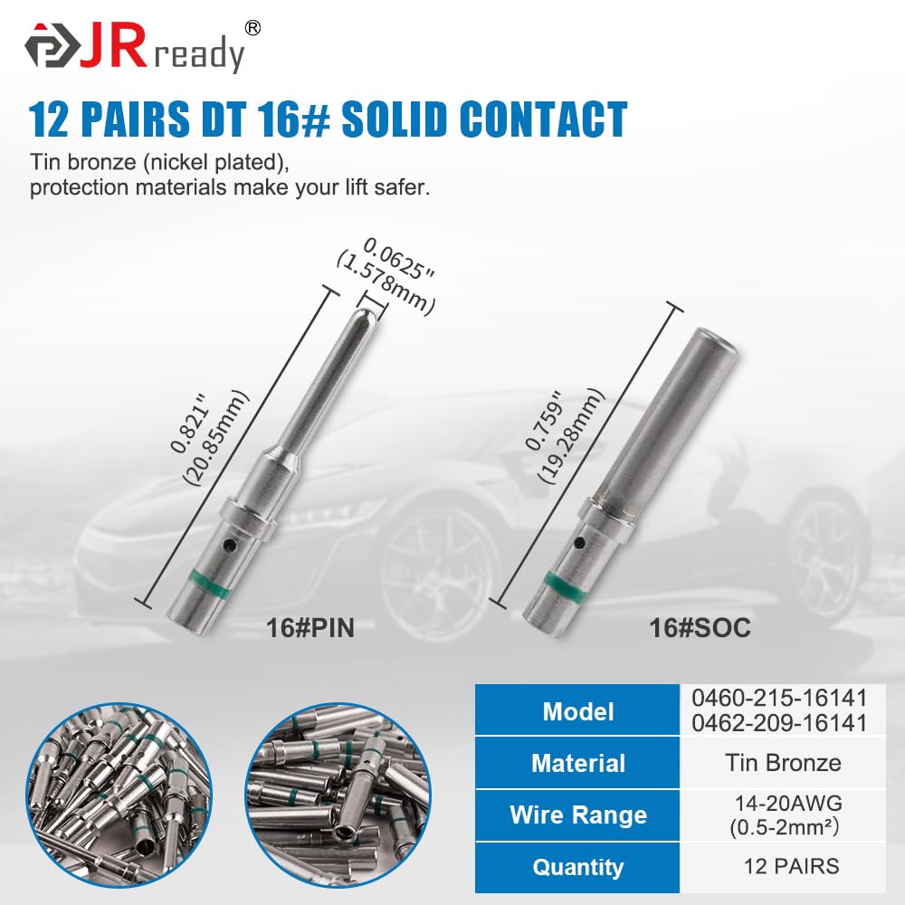 JRready Deutsch Connector 2 Pin Connector Kits with Size 16 Solid Contacts(14-20AWG), ST6328-2 DT Series Waterproof Connector 2 Pin 5 Sets and Deutsch Pin Removal Tool DRK-RT1B with Mounting Clips