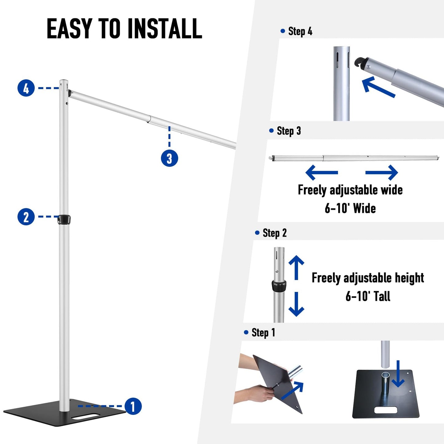 Hecis Heavy Duty Backdrop Stand, 10x10ft Pipe and Drape Stand Kit, Adjustable Arch Backdrop Stand, Back Drop Stand for Party Event, Trade Shows & Wedding Decor