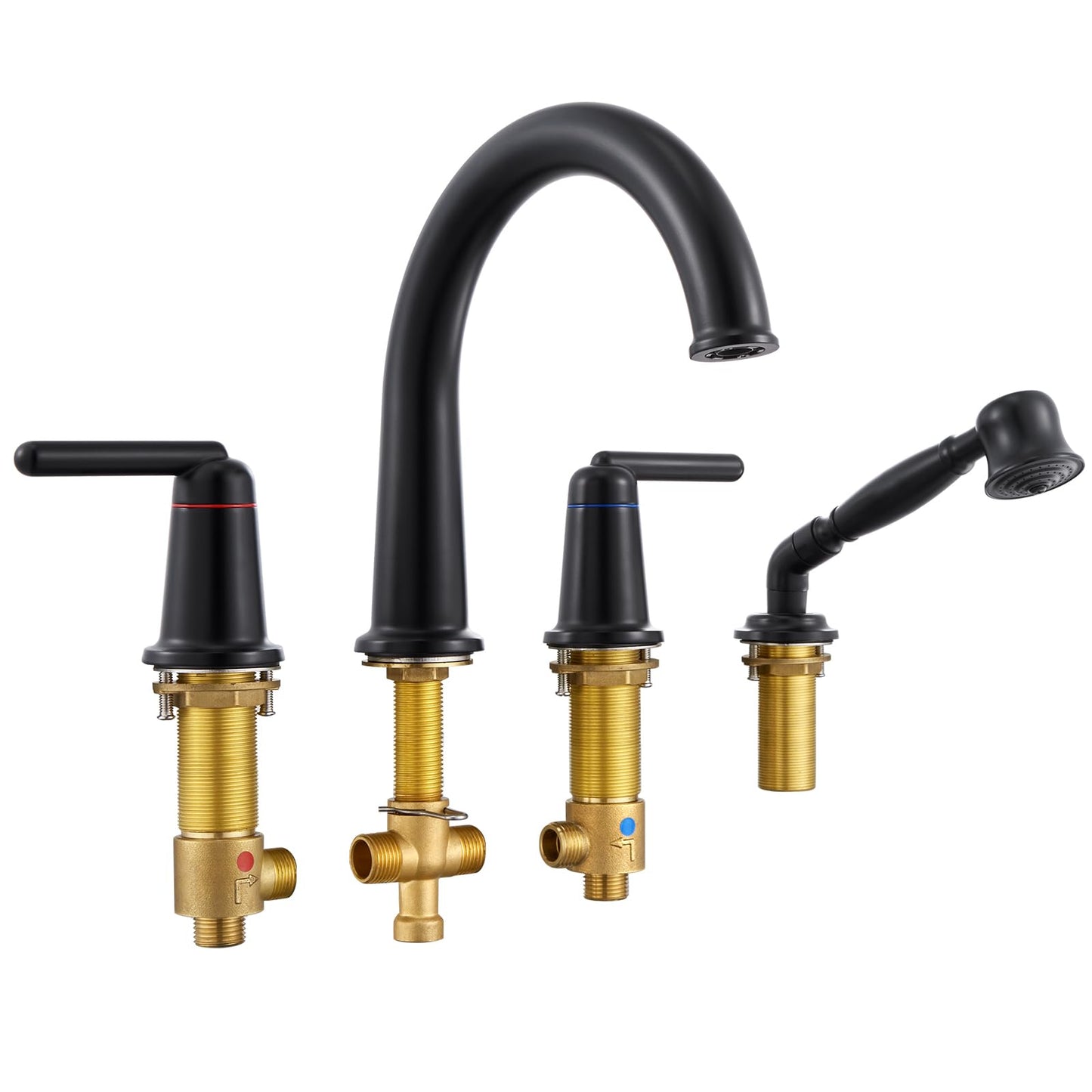 Wintap Bathtub Faucet Trim Kit with Hand Shower and Rough-in Valve Deck Mount 4 Hole High Flow Classic High Arch Tub Faucets Black, WT-9808BK