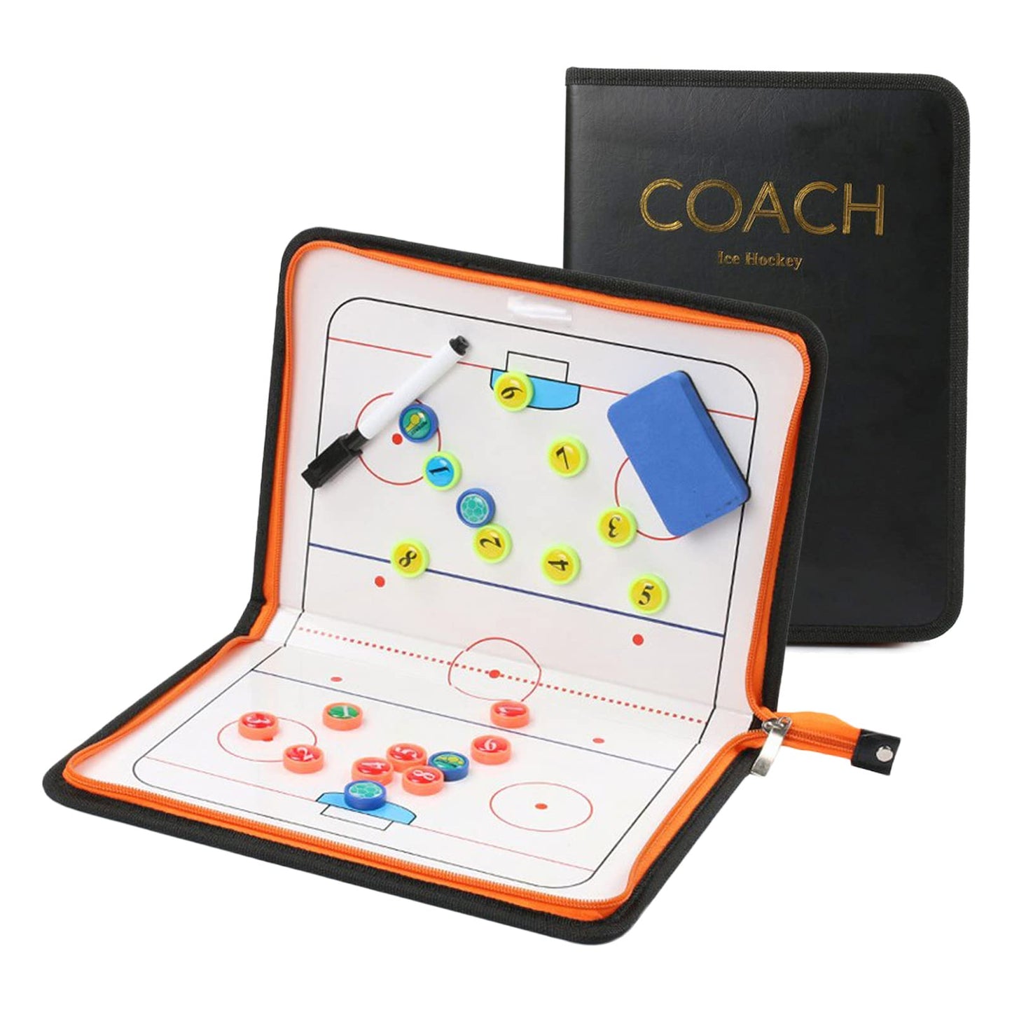 Joyeee Ice Hockey Dry Erase Coaching Board, Durable Foldable Leather Tactic Coaching Board for Ice Hockey Coach, Ice Hockey Team Must Portable Coach Tool, Ice Hockey Training Accessories Stuff, Black