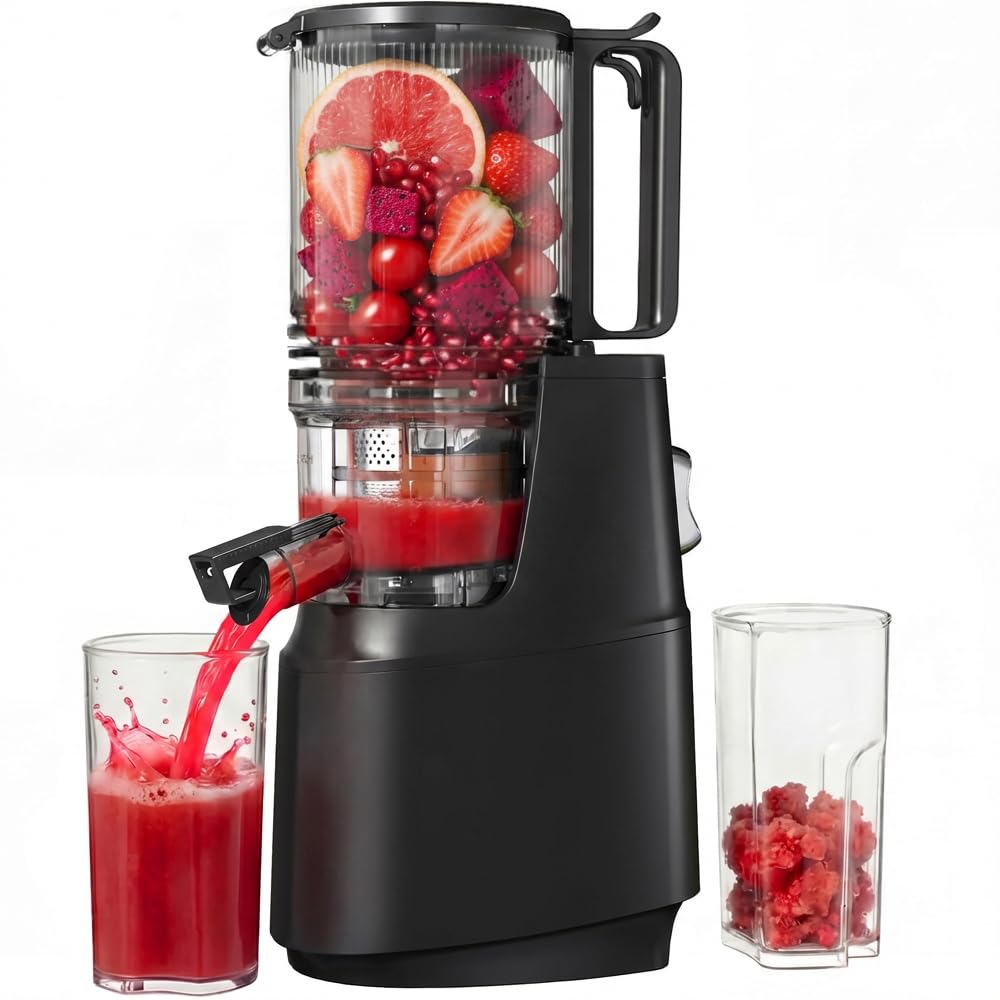 Cold Press Juicer Machine with 5.3" Wide Feed Chute, Slow Masticating Juicer for Whole Fruits & Vegetables, High Juice Yield, Black