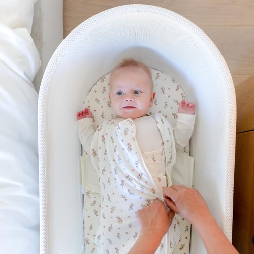 Happiest Baby SNOO Comforter Sleep Sack - 100% Organic Cotton Baby Swaddle Blanket - Doctor Designed Promotes Healthy Hip Development (Ivory Wildflowers, Large)
