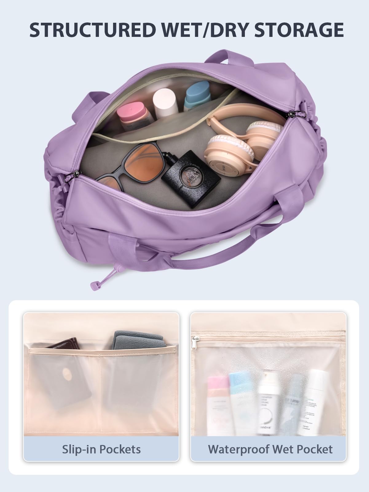 Small Gym Bag for Women with Yoga Mat Holder and Wet Compartment, Mini Gym Duffle Bag Yoga Bag with Water Bottle Pocket for Workout Travel, Purple