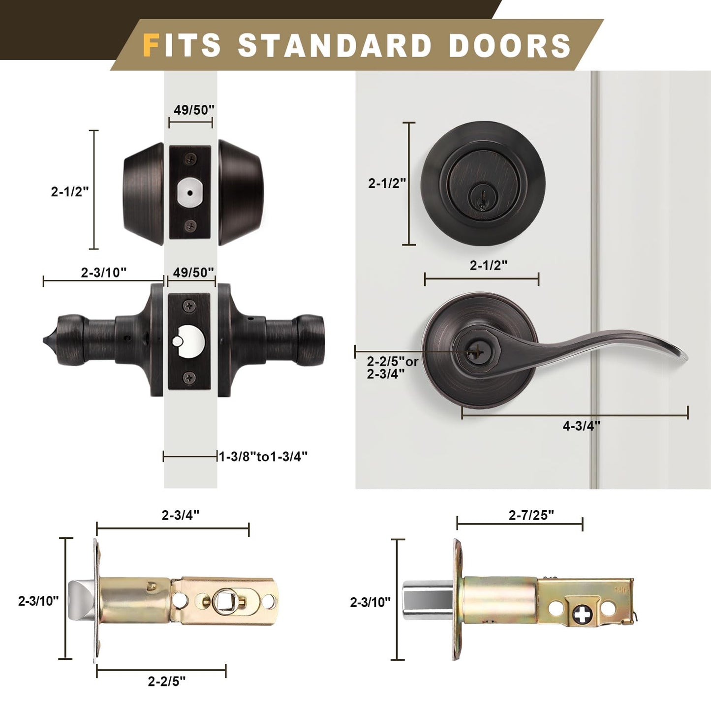Brotima 2 Pack Keyed Alike Entry Door Lock Set, Double Cylinder Deadbolt with Wave Style Lever Door Handle, Oil Rubbed Bronze Wave Style Heavy Duty Door Lever Set for Bedroom,Exterior Doors