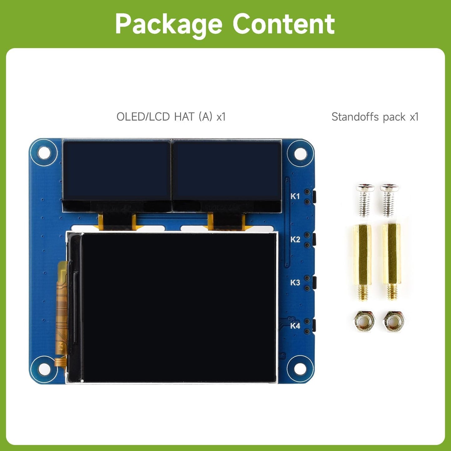 waveshare 2inch 0.96inch 40PIN OLED/LCD HAT, Onboard IPS LCD Main Screen and Dual Blue OLED Secondary Screens