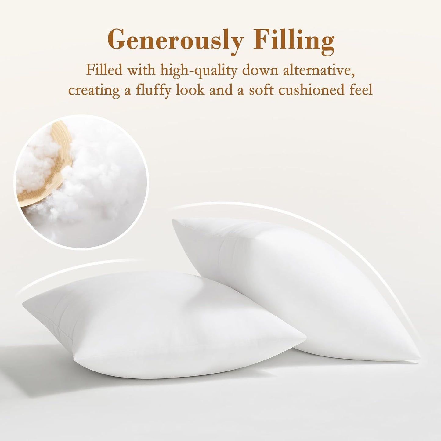 Puredown® 18x18 Pillow Inserts - Fluffy Plush Down Alternative Throw Pillows | Set of 2 for Couch & Home Decor