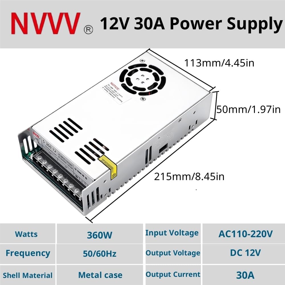 12V 30A 360W 110V/220V 12V DC Power Supply Universal Regulated Switching Converter AC to DC Transformer - for LED Strip