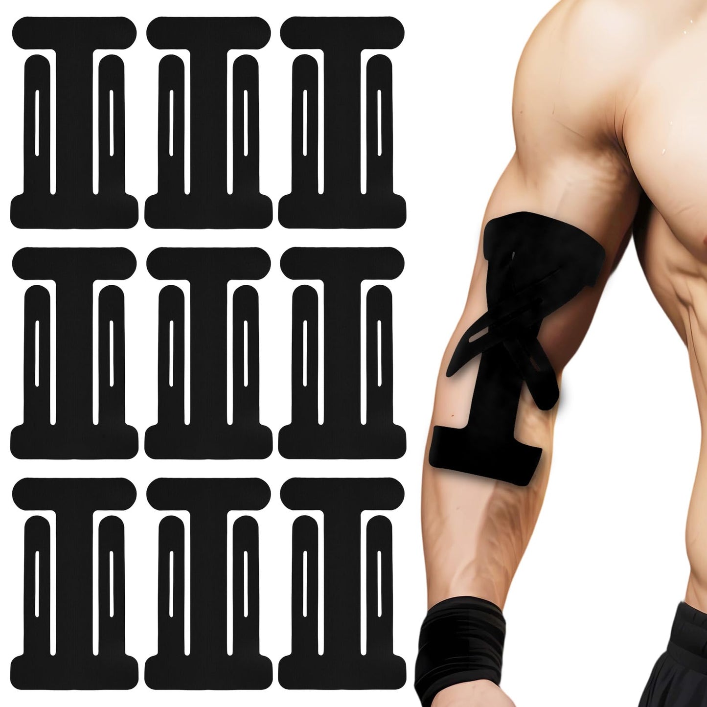 EBQOSK Kinesiology Tape for Shoulder, Kinesiology Tape, 12 Pack Precut Kinesiology Tape for Pain Relief & Muscle Support, Waterproof, Elastic & Breathable, Latex-Free