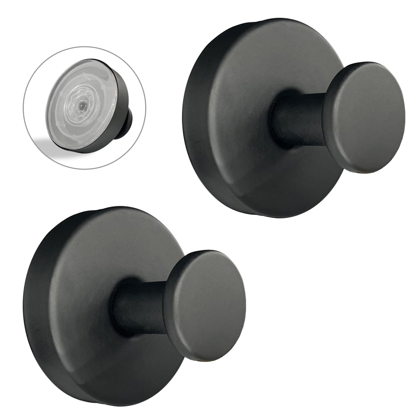 Welsa Suction Cup Hooks for Shower - 2 Pack, Matte Black - Stainless Steel, Strong Suction, No Drill, Removable Hanger, Tile Bathroom Kitchen Wall, Glass Door, Mirror Hook Hanging Robe, Towel Holder